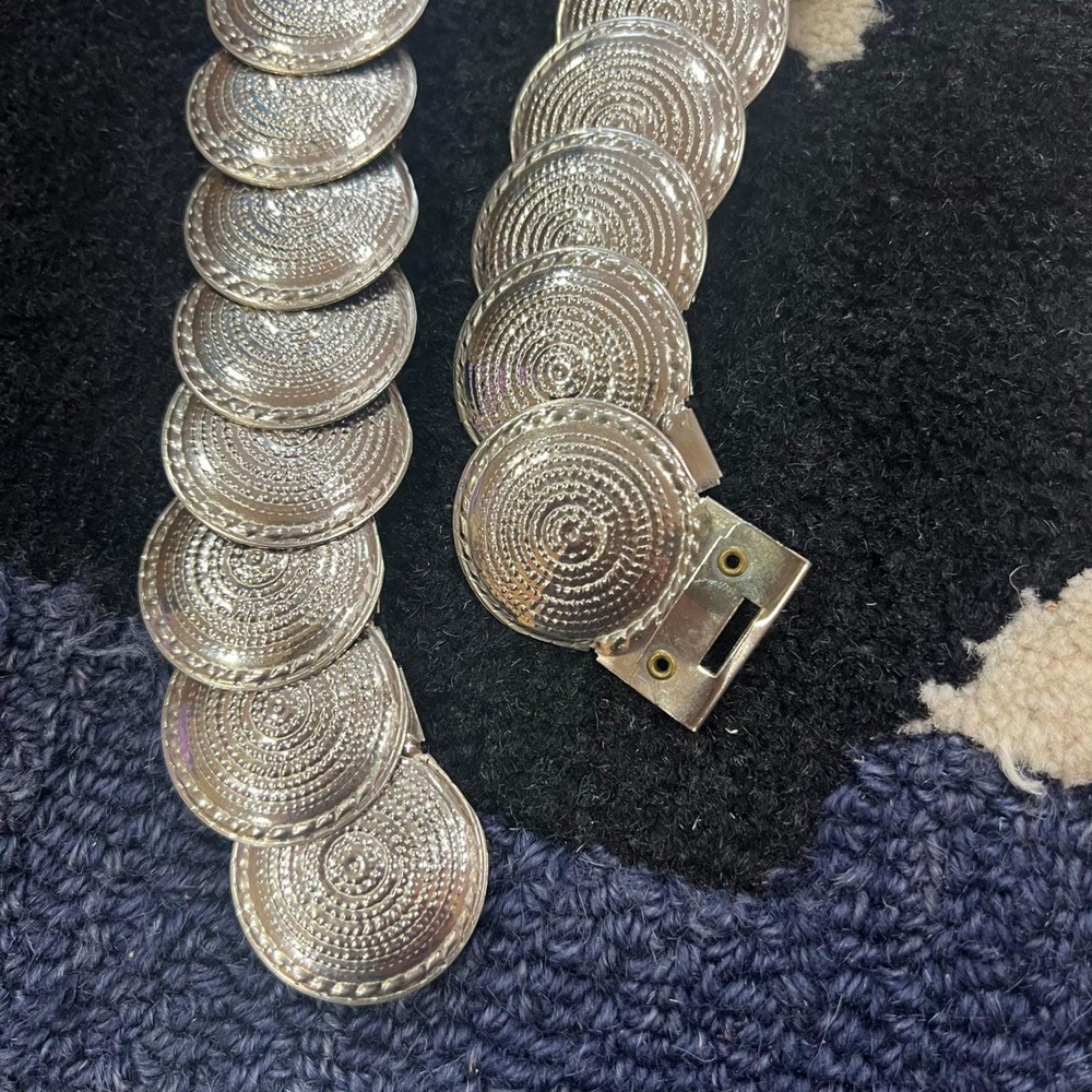 Vintage Silver Metal Elastic Medallion Coin Belt Boho Western M L - Picture 8 of 8